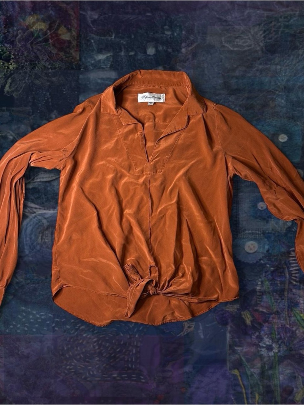 fifteen twenty orange long sleeve with tie front top